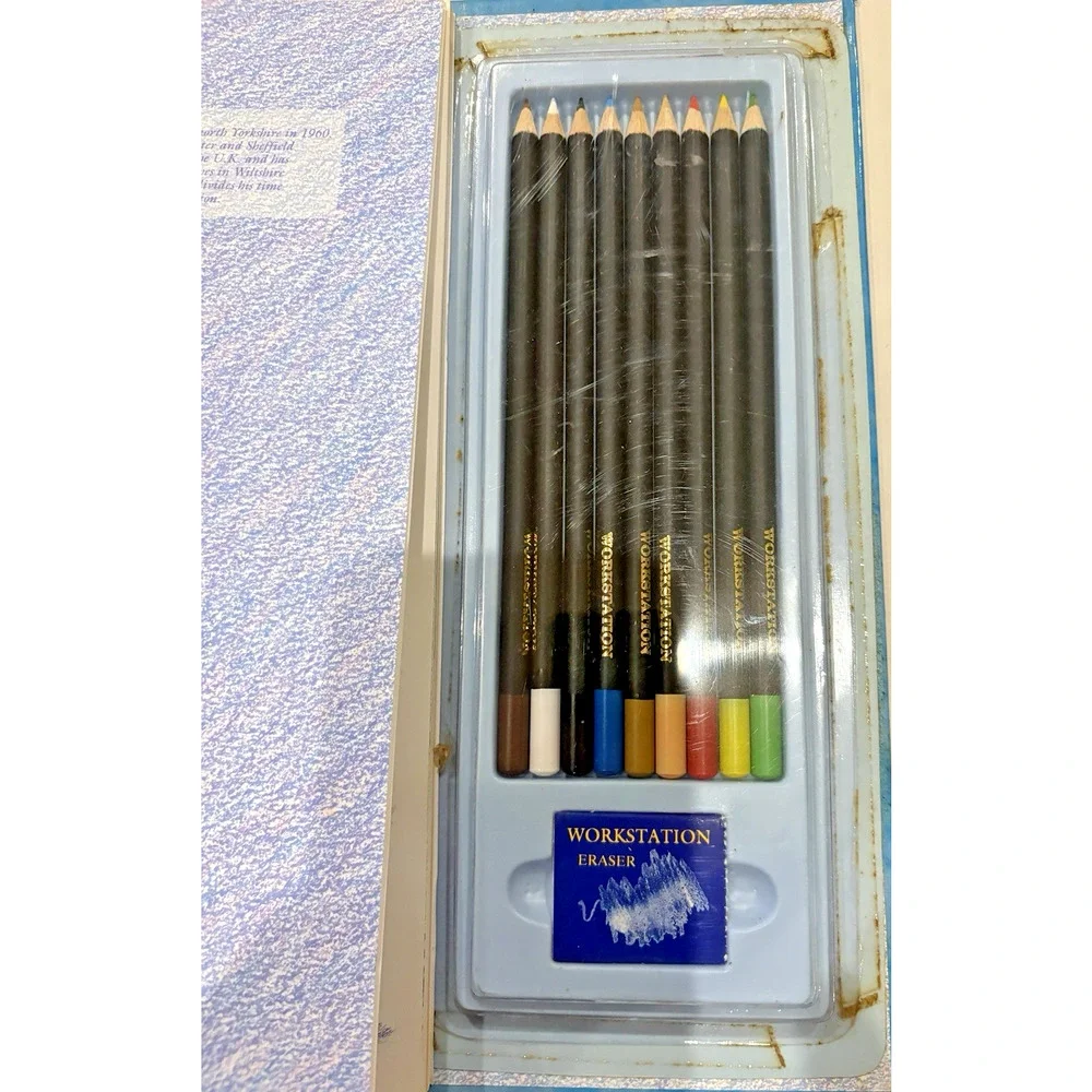 1993 Colored Pencils Workstation Art Drawing Kit Book Pencils Eraser New Vintage